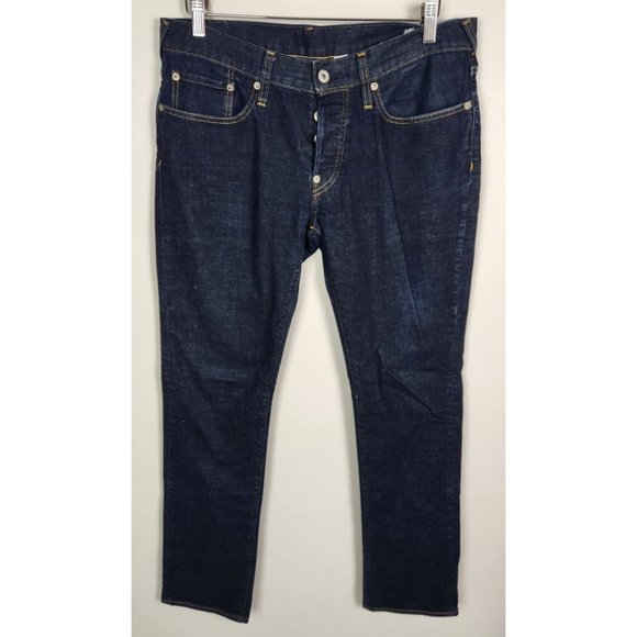 Evisu Genes Men's Sz. 34 Skinny Dark Denim Button Fly Jeans - Picture 1 of 6